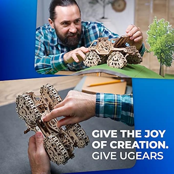 TRACKED OFF-ROAD VEHICLE - 4WD MODEL VEHICLE KITS TO BUILD - DIY 3D CAR MODEL PUZZLE WITH SPRING MOTOR, 2 DRIVING MODES, OPENABLE HOOD WITH ENGINE - 3D WOODEN PUZZLES FOR ADULTS - Image 2